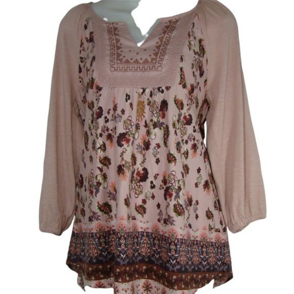 VINTAGE AMERICA Embroidered Pink & Plum Floral Peasant Top Women's Medium - Picture 14 of 14